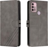 Voor Motorola Moto G10/G30 Stiksels Stijl 2-Kleur Koe Textuur Horizontale Flip PU Lederen Case met Houder & Kaartsleuf & Lanyard (Grijs)