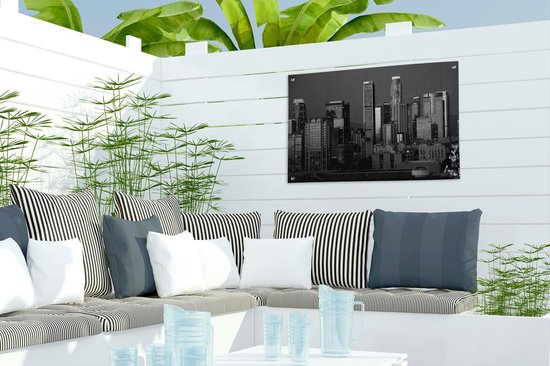 Décoration de jardin Skyline de Los Angeles le soir - noir et blanc - 60x40 cm - Poster jardin - Toile jardin - Poster extérieur