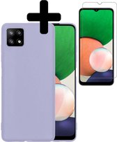 Hoesje Geschikt voor Samsung A22 5G Hoesje Siliconen Case Met Screenprotector - Hoes Geschikt voor Samsung Galaxy A22 5G Hoes Siliconen - Lila