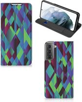 Hoesje Geschikt voor Samsung Galaxy S21 FE Bookcase Abstract Groen Blauw