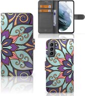 Mobiel Bookcase Geschikt voor Samsung Galaxy S21 FE Smartphone Hoesje Purple Flower