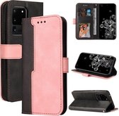 Voor Samsung Galaxy S20 Ultra Zakelijke Stiksels-Kleur Horizontale Flip PU Lederen Case met Houder & Kaartsleuven & Fotolijst (Roze)