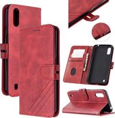 Voor Samsung Galaxy A01 Stiksels Stijl 2-Kleur Koe Textuur Horizontale Flip PU Lederen Case met Houder & Kaartsleuf & Lanyard (Rood)