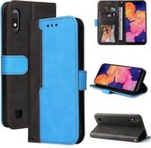 Voor Samsung Galaxy A10/M10 Zakelijke Stiksels-Kleur Horizontale Flip PU Lederen Case met Houder & Kaartsleuven & Fotolijst (Blauw)