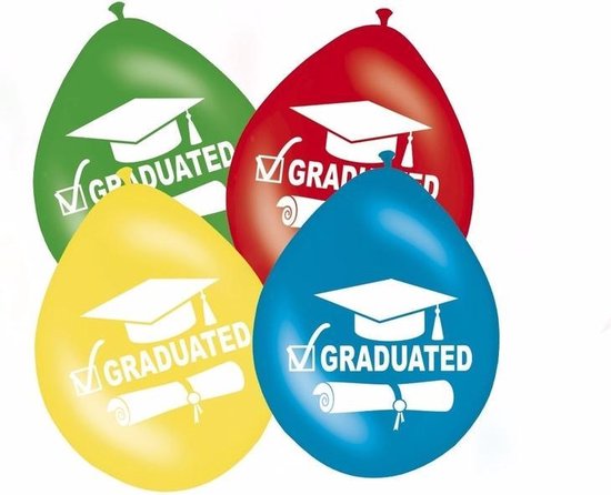 16x stuks Geslaagd versiering ballonnen graduated - Examen diploma uitreiking feestartikelen