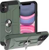 War-god Armor TPU + PC Schokbestendige magnetische beschermhoes met ringhouder voor iPhone 11 (diepgroen)