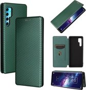 Voor TCL 20 Pro 5G Koolstofvezel Textuur Magnetische Horizontale Flip TPU + PC + PU Lederen Case met Kaartsleuf (Groen)