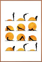 JUNIQE - Poster met kunststof lijst Yoga Sun -30x45 /Geel & Oranje