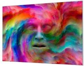 HalloFrame - Schilderij - Gezicht In Gekleurde Spiraal Wandgeschroefd - Zwart - 210 X 140 Cm