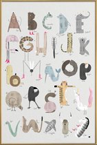 JUNIQE - Poster met kunststof lijst Babykamer dierenalfabet -40x60