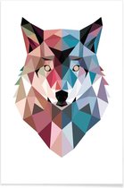 JUNIQE - Poster Geo Wolf -40x60 /Blauw & Roze