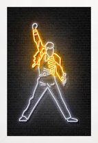 JUNIQE - Poster met houten lijst Neon Freddie Mercury -13x18 /Geel &