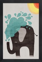 JUNIQE - Poster in houten lijst Funny Elephant 2 -20x30 /Blauw & Grijs