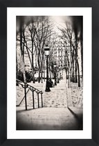 JUNIQE - Poster met houten lijst Montmartre, Paris -13x18 /Grijs & Wit