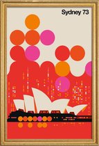 JUNIQE - Poster met houten lijst Vintage Sydney 73 rood -20x30 /Oranje