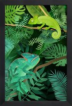 JUNIQE - Poster met houten lijst Chameleons -13x18 /Groen