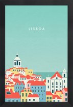 JUNIQE - Poster in houten lijst Retro Lissabon -40x60 /Kleurrijk