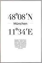 JUNIQE - Poster met kunststof lijst Coördinaten München -30x45 /Wit &