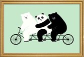 JUNIQE - Poster in houten lijst Family Time -40x60 /Groen & Wit