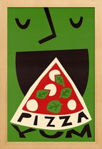 JUNIQE - Poster in houten lijst Yum Pizza -20x30 /Groen