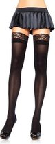 Nylon Kousen Met Luxe Kanten Top - Zwart - One Size (S-L 34 - 40)