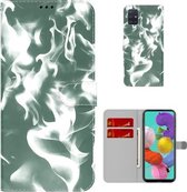 Voor Samsung Galaxy A51 4G Cloud Fog Patroon Horizontale Flip Lederen Case met Houder & Kaartsleuf & Portemonnee (Donkergroen)