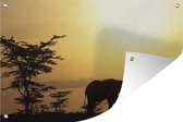 Muurdecoratie Silhouet olifant op de savanne - 180x120 cm - Tuinposter - Tuindoek - Buitenposter
