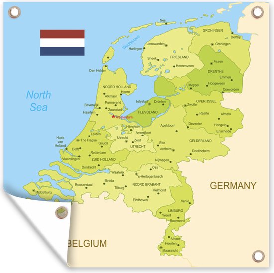 Muurdecoratie buiten Illustratie van een gedetailleerde kaart van Nederland - 120x160 cm - Tuindoek - Buitenposter