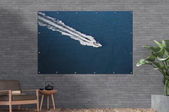 Affiche de jardin vue aérienne de hors-bord dans l'océan 180x120 cm - Toile de jardin / Toile d'extérieur / Peintures d'extérieur (décoration de jardin) XXL / Groot format!