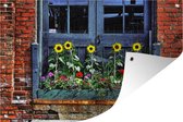 Tuinposter - Tuindoek - Tuinposters buiten - Zonnebloem - Raam - Kleuren - 120x80 cm - Tuin