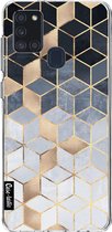 Casetastic Samsung Galaxy A21s (2020) Hoesje - Softcover Hoesje met Design - Soft Blue Gradient Cubes Print