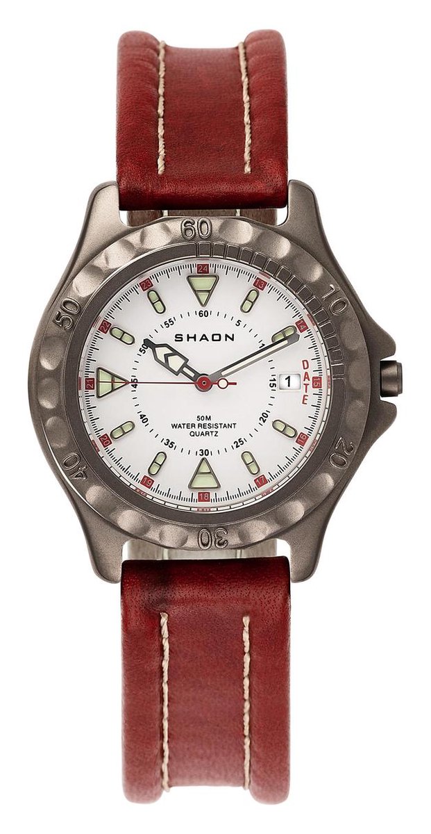 Shaon 22-6102-17 Horloge - Leer - Rood - Ø 38 mm