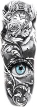 Tattoo sleeve blue eye - plaktattoo - tijdelijke tattoo - 48 cm x 17 cm (L x B)