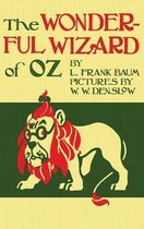 Boekcover van 'The Wonderful Wizard of Oz' met een illustratie van de Brullende Leeuw met rode manen en een rode pluim op zijn hoofd.