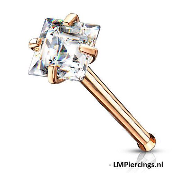 Piercing nez CZ top carré plaqué or rose