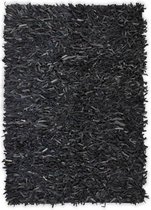 Medina Tapijt shaggy hoogpolig 190x280 cm echt leer grijs