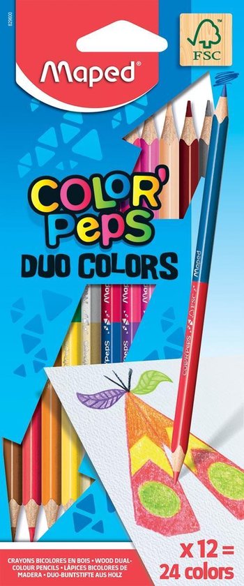 MAPED Pochette cartons de 24 crayons de couleur DUO COLOR'PEPS