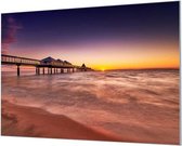 Wandpaneel Zonsondergang aan zee  | 150 x 100  CM | Zilver frame | Wand-beugels (27 mm)