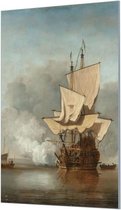 Wandpaneel Het kanonschot van Willem van de Velde  | 140 x 210  CM | Zilver frame | Wand-beugels (27 mm)
