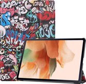 Case2go - Tablet Hoes geschikt voor Samsung Galaxy Tab S7 FE - 12.4 inch - Auto/Wake-Functie - Tri-Fold Book Case - Graffiti