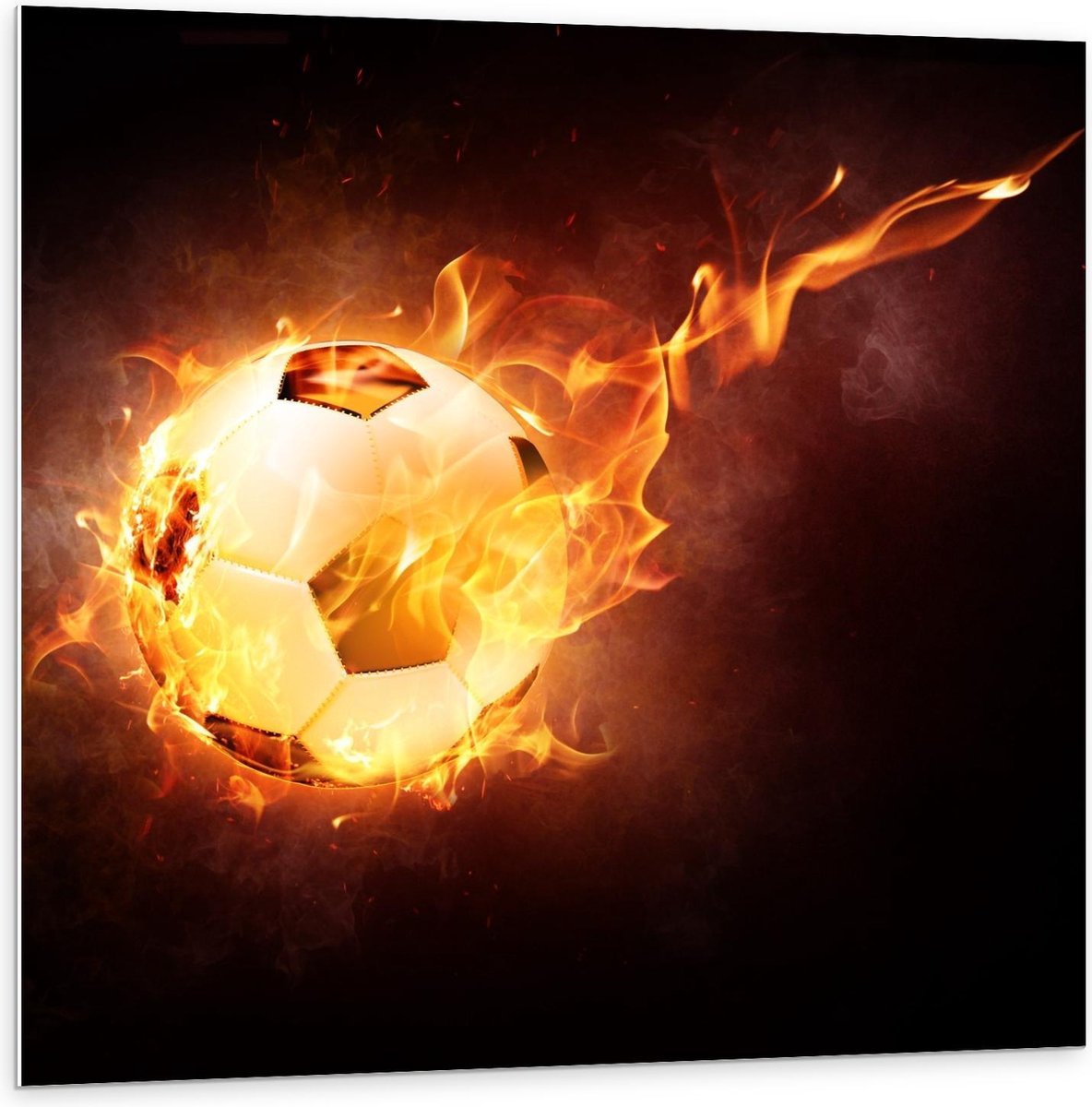 Forex - Voetbal met Snelheidsvuur - 100x100cm Foto op Forex