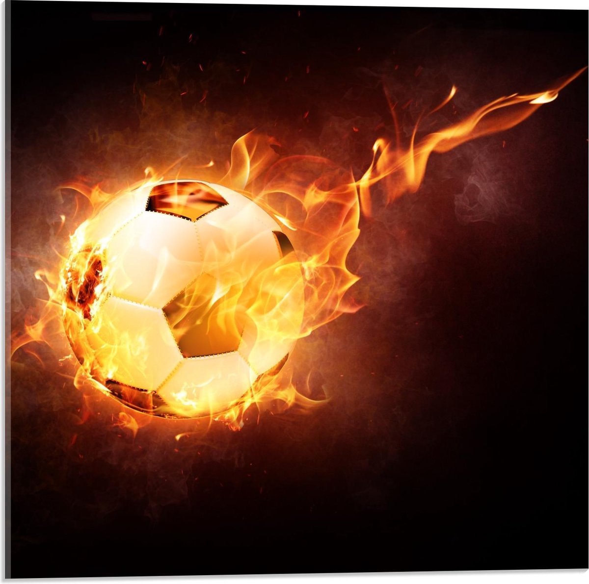 Acrylglas - Voetbal met Snelheidsvuur - 50x50cm Foto op Acrylglas (Met Ophangsysteem)