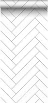 ESTAhome behang visgraat-motief zwart wit - 139219 - 0.53 x 10.05 m