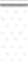 ESTAhome behang flamingo's zilver en wit - 138917 - 53 cm x 10.05 m