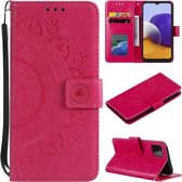 Voor Samsung Galaxy A22 5G Totem Bloem Reliëf Horizontale Flip TPU + PU Lederen Case met Houder & Kaartsleuven & Portemonnee (Rood)