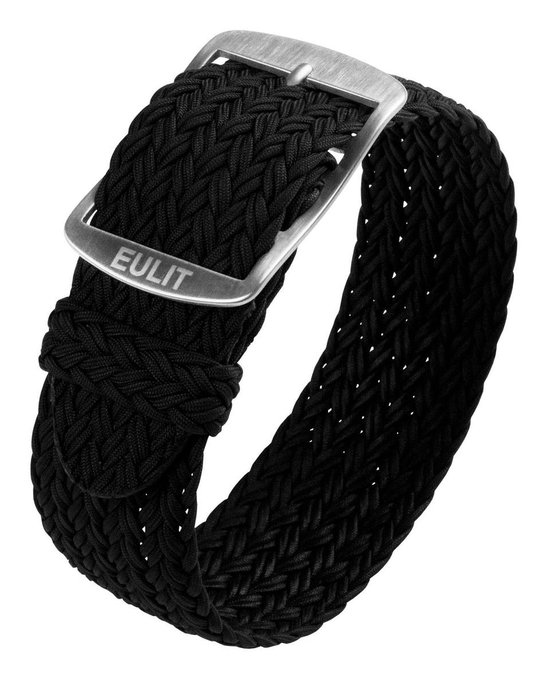 EULIT horlogeband - perlon - 18 mm - zwart - metalen gesp