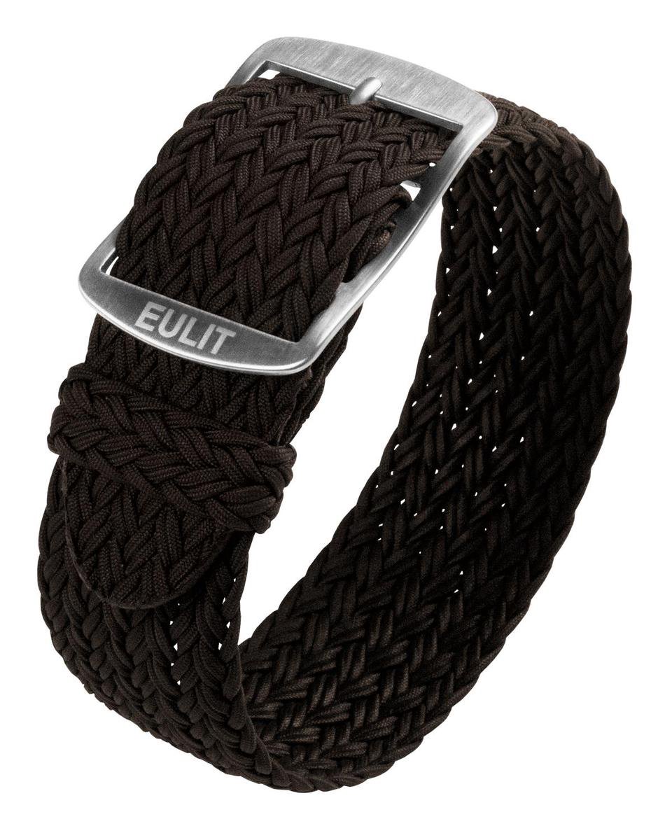 EULIT horlogeband - perlon - 20 mm - donkerbruin - metalen gesp