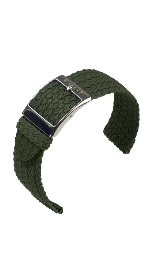 EULIT horlogeband - perlon - 22 mm - olijfgroen - metalen gesp