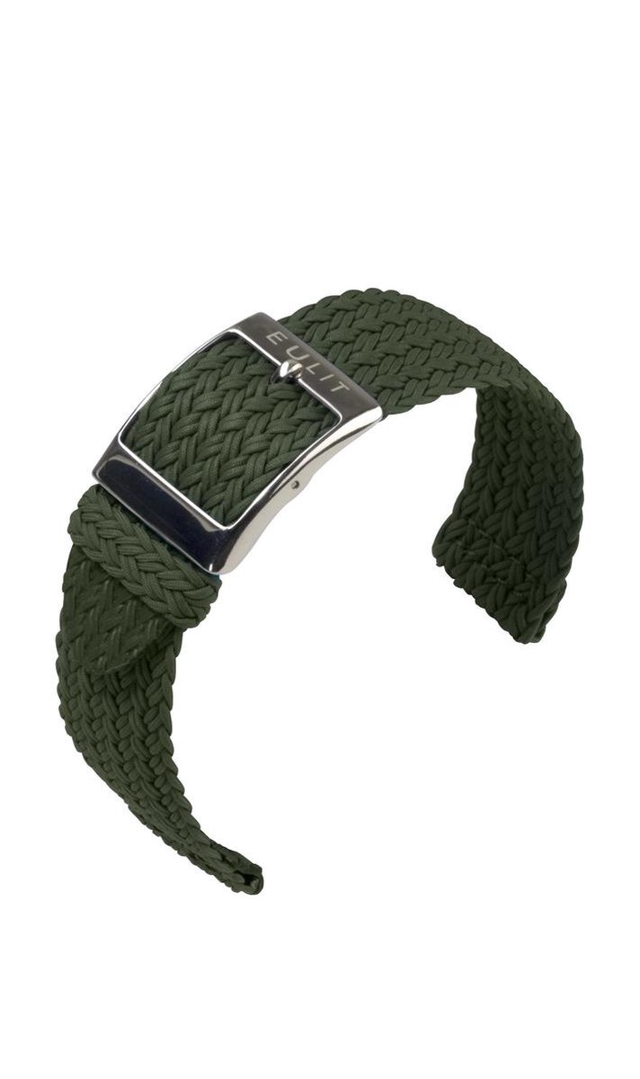 EULIT horlogeband - perlon - 22 mm - olijfgroen groen - metalen gesp