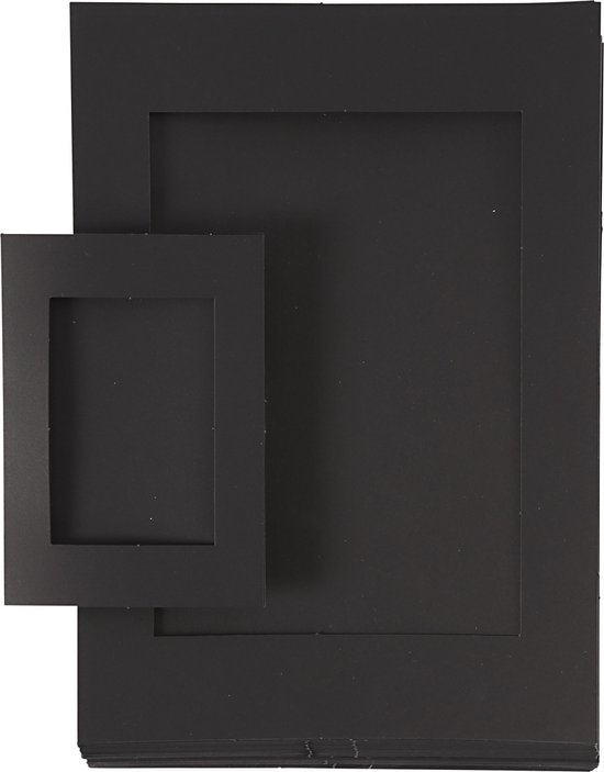 Cadres Passepartout, format A4 + A6, découpe: 6,5x12,5 + 16x21 cm, noir, 180 g, 120mix